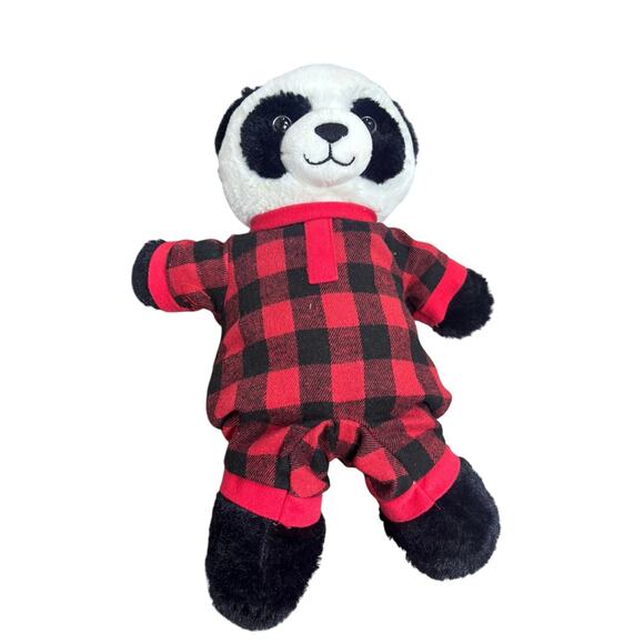 Build A Bear Panda Stuffed Animal Plush in Red Buffalo Plaid Pajamas Outfit - Picture 1 of 8